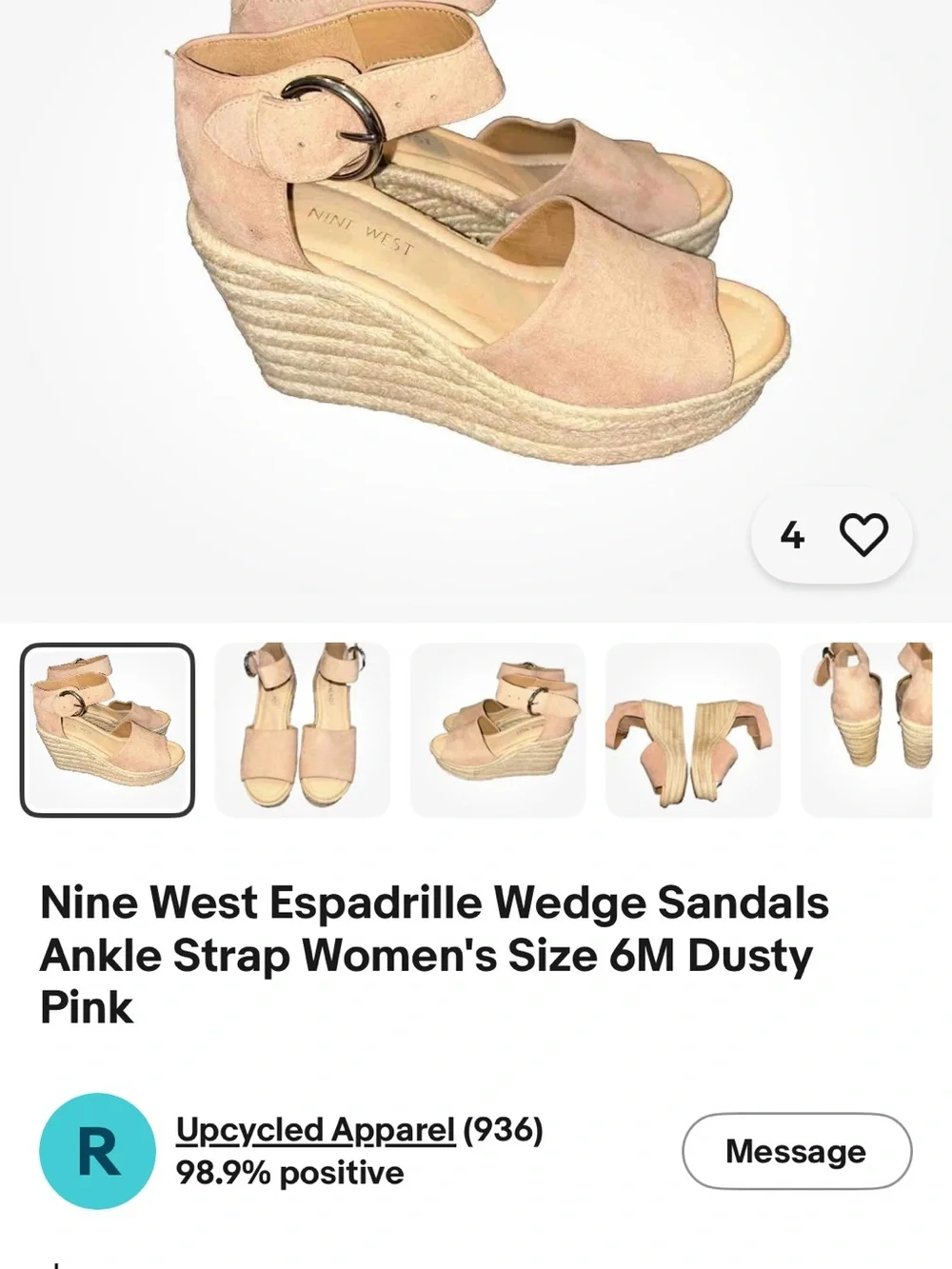 Nine West Blush Suede Espadrille Wedge Sandals with Ankle Buckle